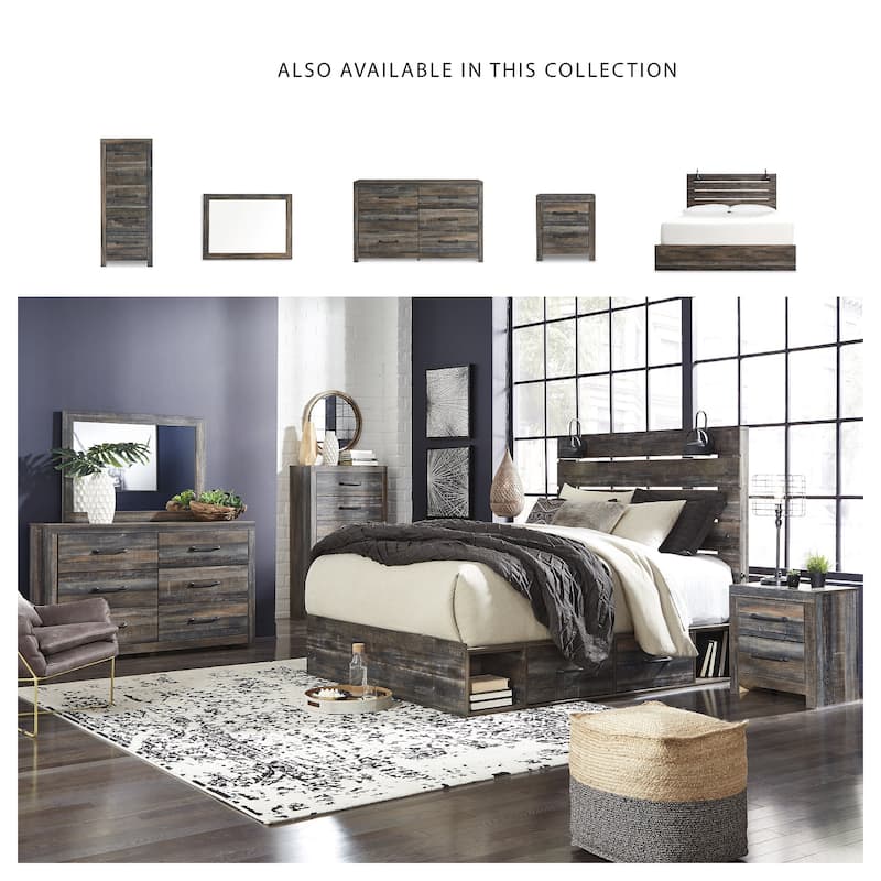 Drystan Rustic Brown Panel Bed with 2 Under Bed Storage Drawers