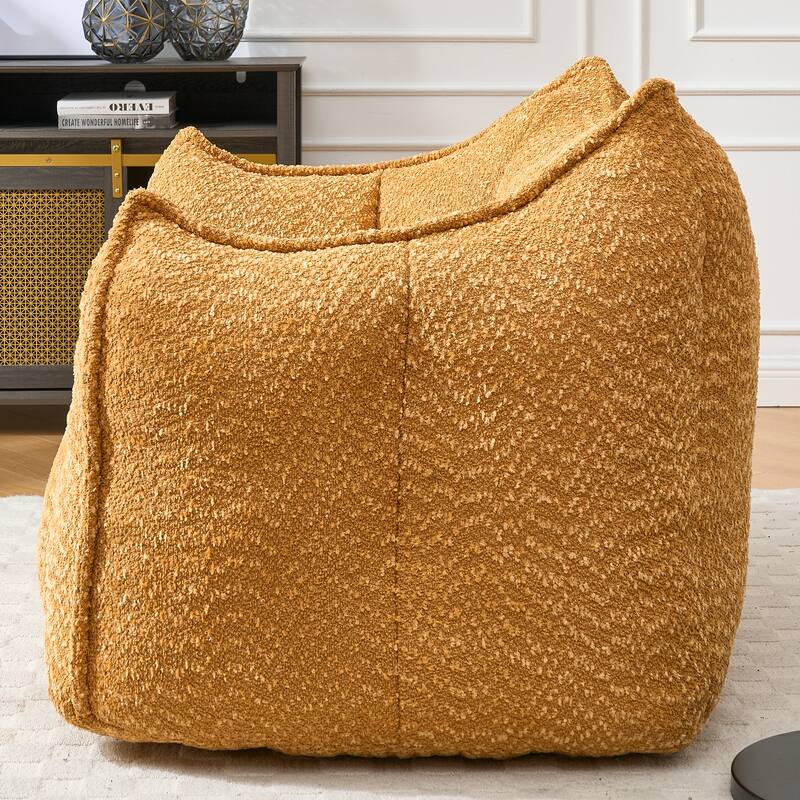 Chenille Square Bean Bag Chair, High Resilience Foam Lounge Chair, Cozy Aldult Lazy Sofa with Curved Armrests and Backrest