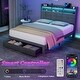 preview thumbnail 10 of 9, Queen Upholstered Platform Bed with LED Lights Storage Headboard Charging Ports