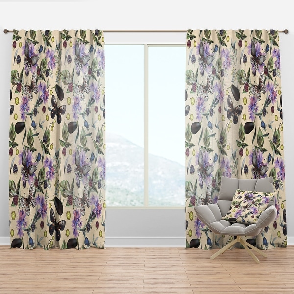 Designart 'Butterflies and Flowers' Farmhouse Curtain Panel. Opens flyout.