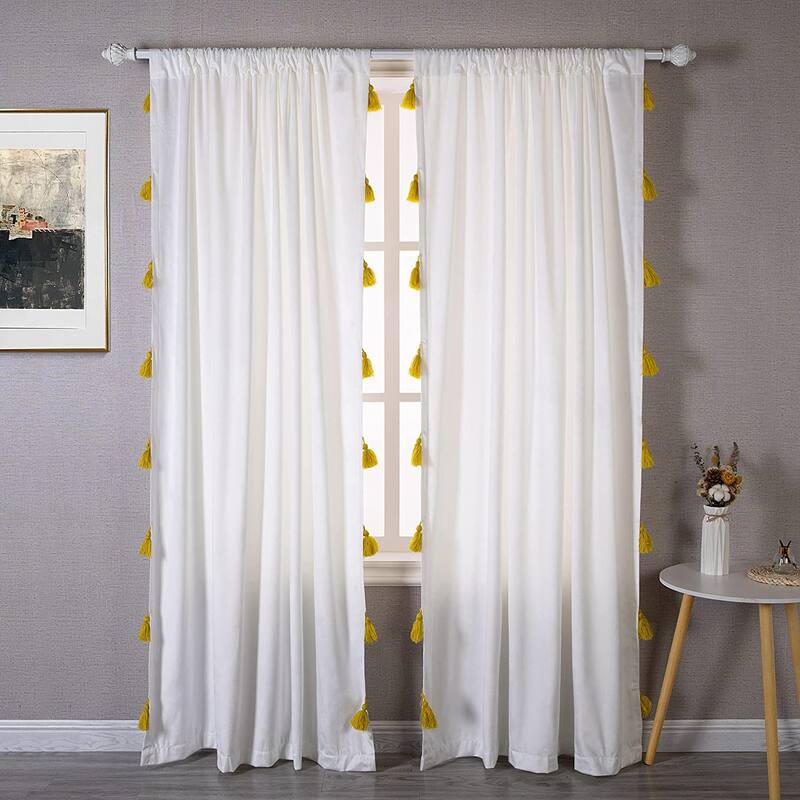 DriftAway Boho Velvet Handmade Tassel Curtain Room Darkening Thermal Insulated Window Curtains