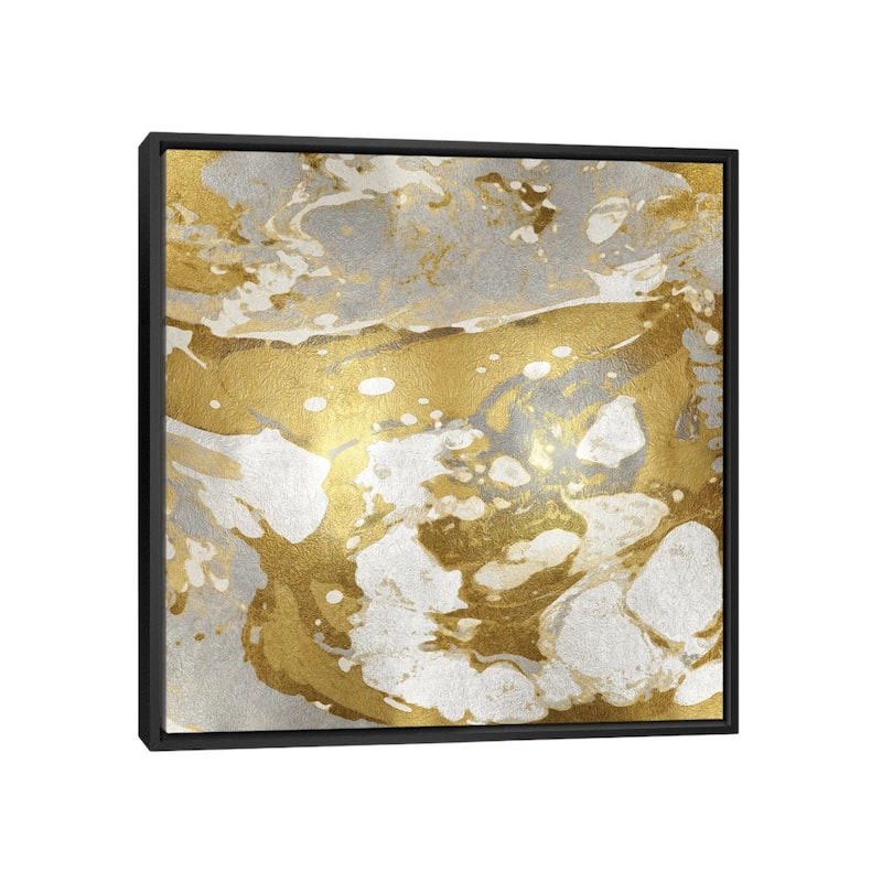 iCanvas "Marbleized In Gold And Silver" by Danielle Carson Framed Canvas Print - Black - 18x18