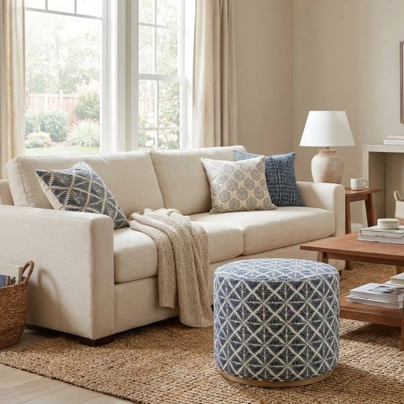 HomePop Drift Ottoman with Wood Base