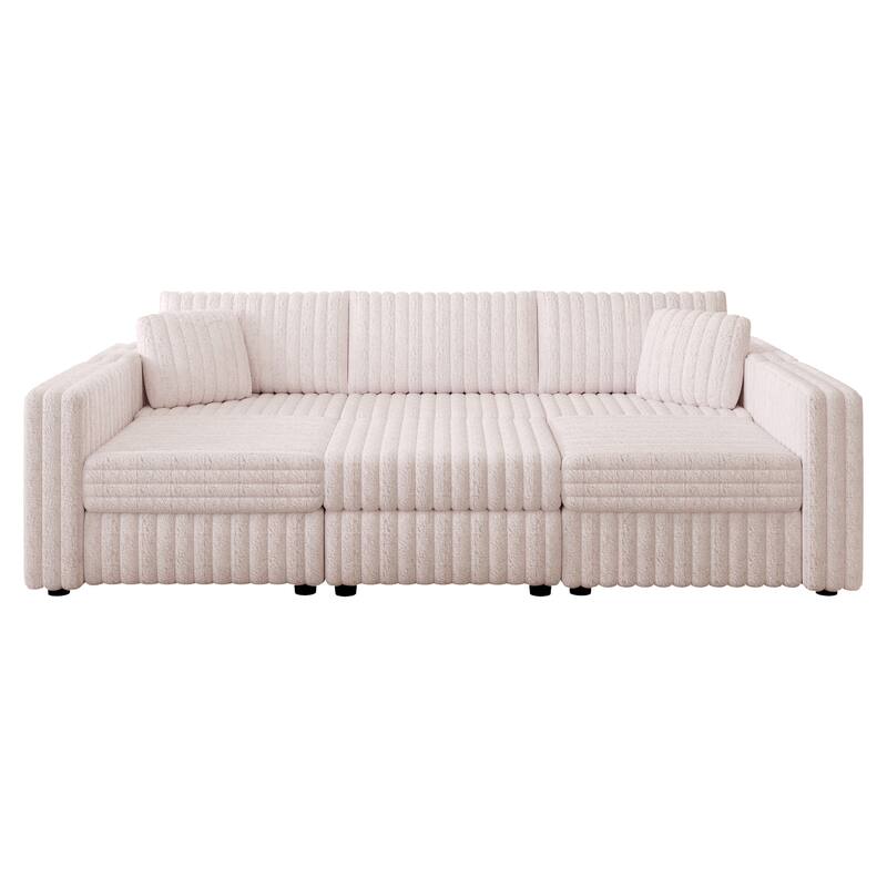 106.3" Soft U-shaped 6-Person Sofa with 30.7" Hydraulic Lift Ottoman, Light Pink, Modular Design