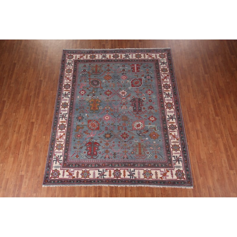 Light Blue Oushak Indian Area Rug Handmade Wool Carpet - 8'2"x 9'11"