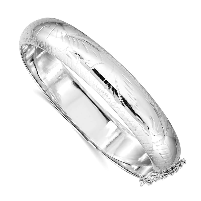 Curata 925 Sterling Silver 7.25" Diamond-cut Classic Hinged Bangle Bracelet - 7 sizes - 12 mm - White