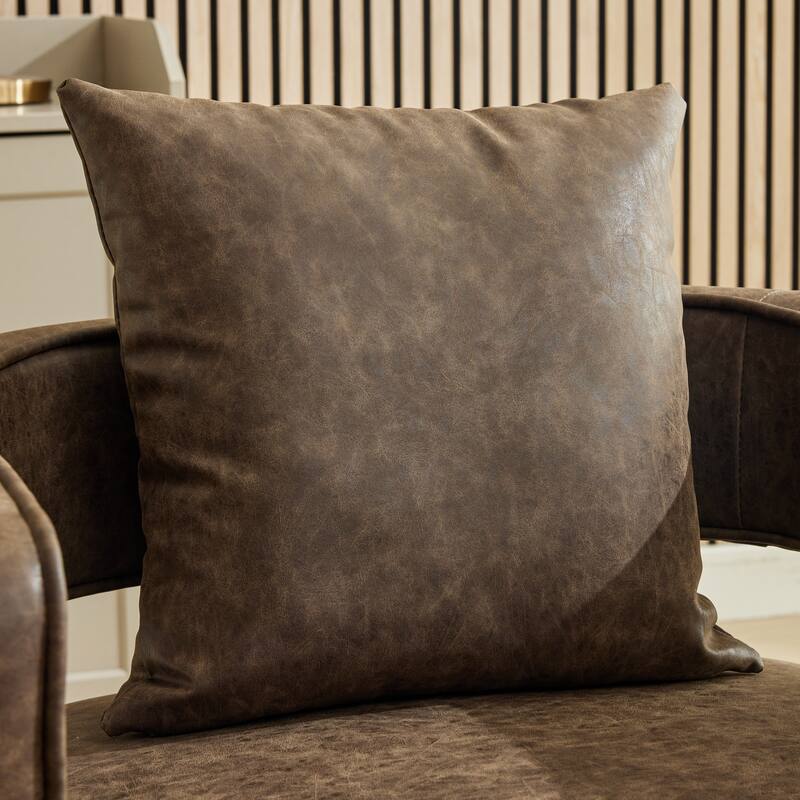 Modern Swivel Chair,PU leather Barrel Chair with Wooden Base and pillow