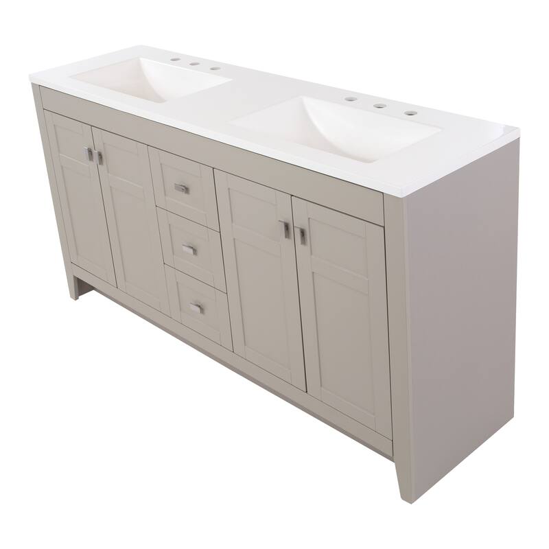 Spring Mill Cabinets Lonsdale 60.5" Double Bathroom Vanity With 6 Drawers and White Sink Top