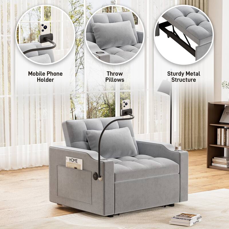 Ouyessir 3 in 1 Multi-Functional Convertible Single Sleeper Sofa Bed for Small Living Spaces