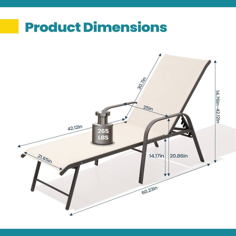 Pellebant 2/4PCS Outdoor Lounge Chair Aluminum with Adjustable Backrest