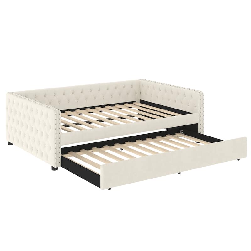 Upholstered Tufted Daybed with Trundle