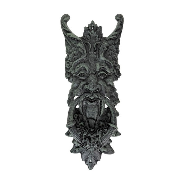 slide 2 of 10, Gothic Green Man Door Knocker Verdigris Cast Iron 19 In Wall Mounted - 19 X 7 X 3 inches