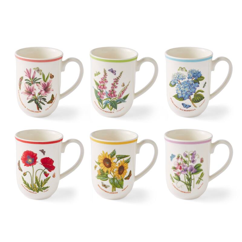 Portmeirion Botanic Garden Set of 6 Meadow Tulip Beaker Mugs - 10.5 oz - 10.5 oz
