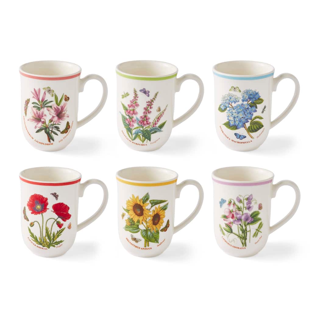 Portmeirion Botanic Garden Set of 6 Meadow Tulip Beaker Mugs - 10.5 oz