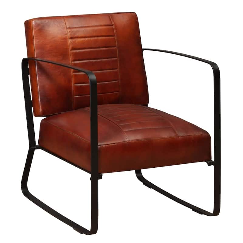 vidaXL Sofa Single Sofa Chair with Metal Frame for Living Room Genuine Leather - 23.6" x 25.2" x 29.1" - Brown