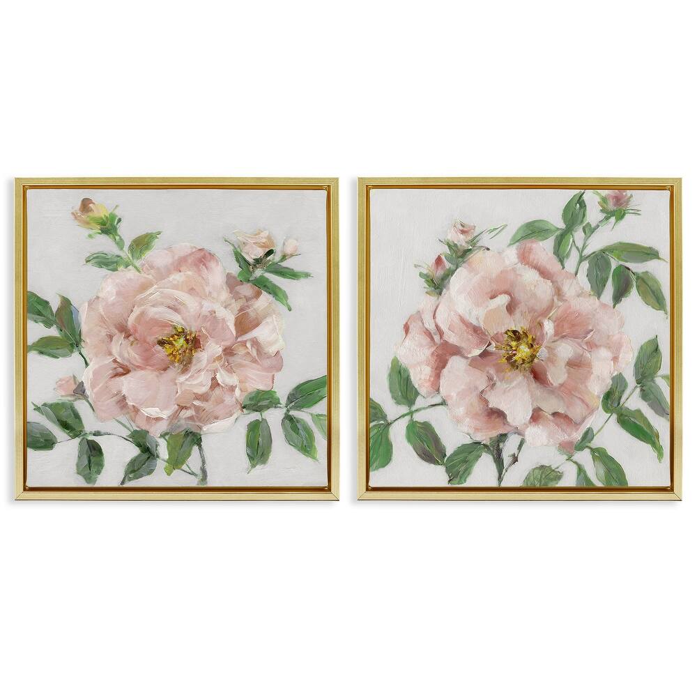 Stupell Soft & Subtle Peonies Framed Floater Canvas Wall Art Design By Sally Swatland (Set of 2)