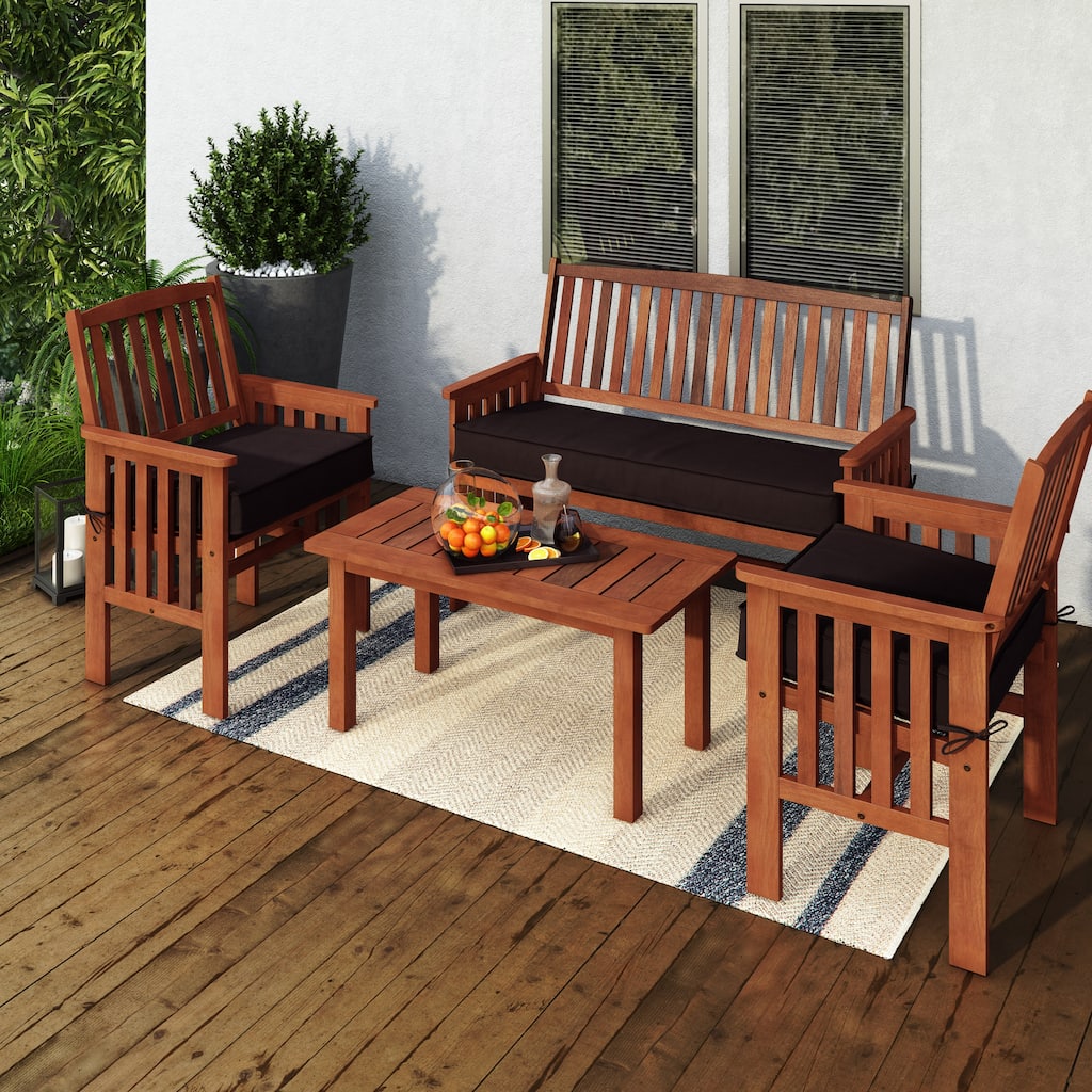 CorLiving Miramar Natural Hardwood Outdoor Patio Set, 4pc