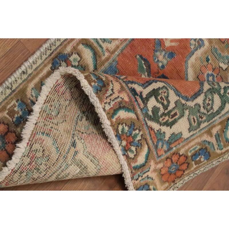 Hand Knotted Oriental 100% Wool Carpet Traditional Floral Oranges & Rust Tabriz Runner Rug - 9' 11'' X 2' 6''