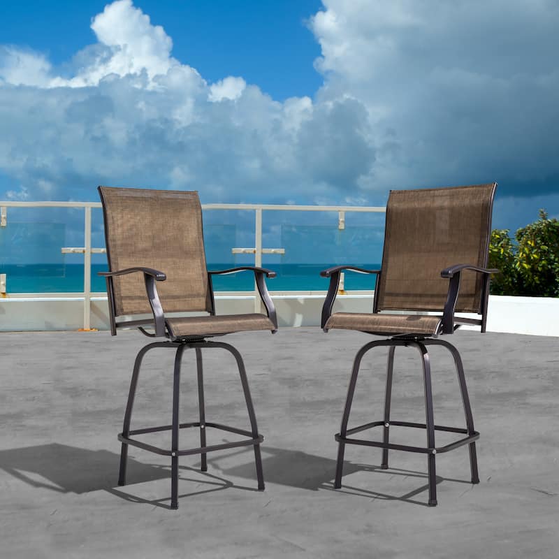 Outdoor 4 Pieces Patio Swivel Bar Stools, All-Weather Textilene, Brown