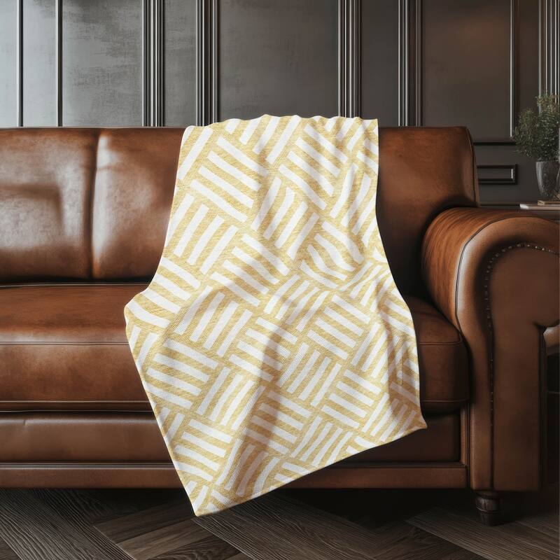 Premium Machine Washable Contemporary Geo Sherpa Throw Blanket - Gold - 4'2" x 5'10"