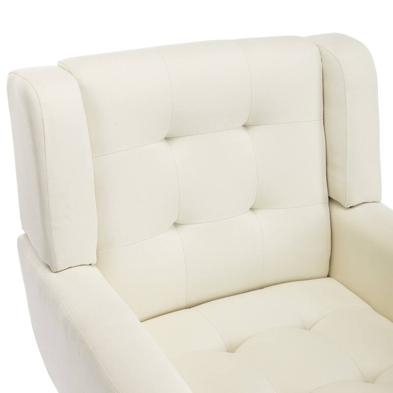 Linen Blend Upholstered Accent Chair with Curved Back and Black Metal Legs