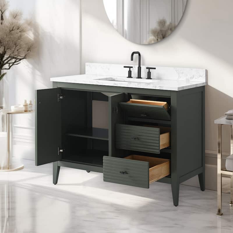 Vanity Art 42" Single Sink Bathroom Vanity Cabinet with Engineered Marble Countertop