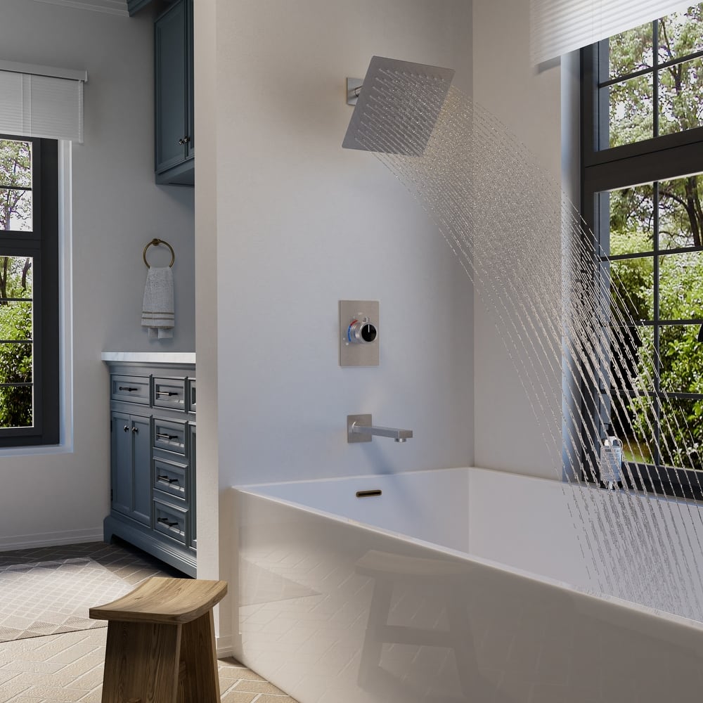 GRANDJOY Wall Mount Shower Head with Tub Spout 8 inch High Pressure Shower Faucet Set