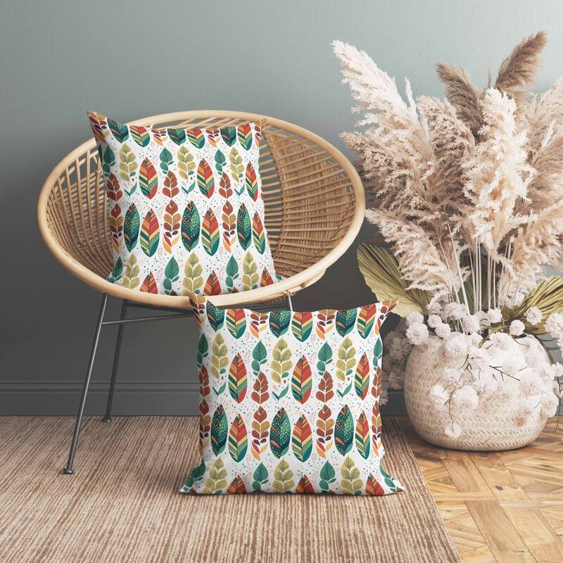 Tribal Leafy Treasures Indoor/Outdoor Reversible Throw Pillow Multi