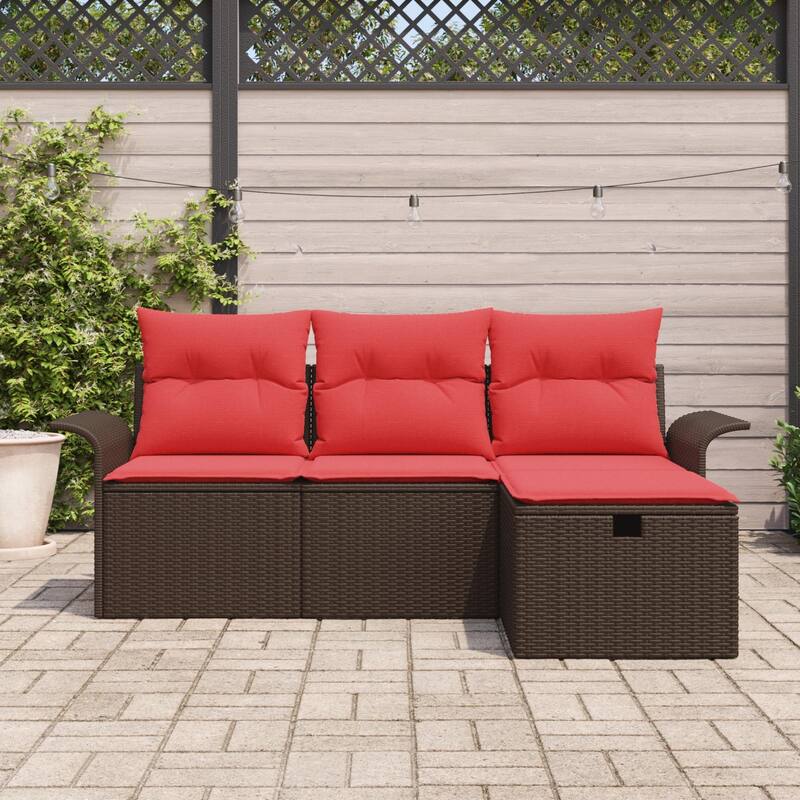 vidaXL 4 Piece Garden Sofa Set with Cushions Brown Poly Rattan - 77.2 x 46.1 x 27.2