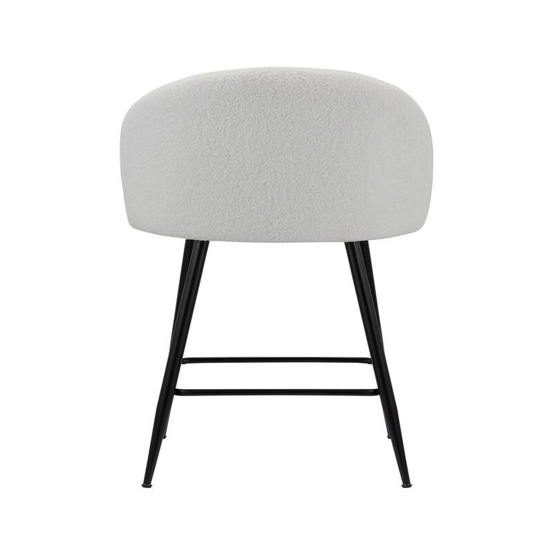Set of 2 White Black Fabric Metal Low Back Bar Chairs with Footrest - 18” x 18” x 41”