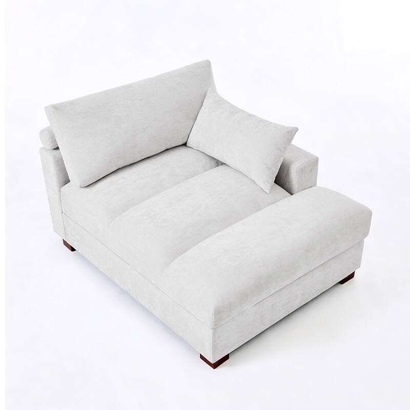 Mid-Century Chenille Adjustable Headrest Chaise Lounge Sofa