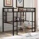 preview thumbnail 1 of 9, Full Size Metal Loft Bed with Long Desk and Shelves for Kids, Boys and Girls Black