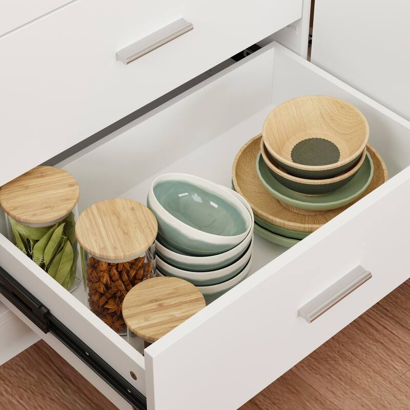 Electric Height Adjustable Standing Desk with Storage Hutch, 68.5” White Home Office Desk with Drawers and Cabinets