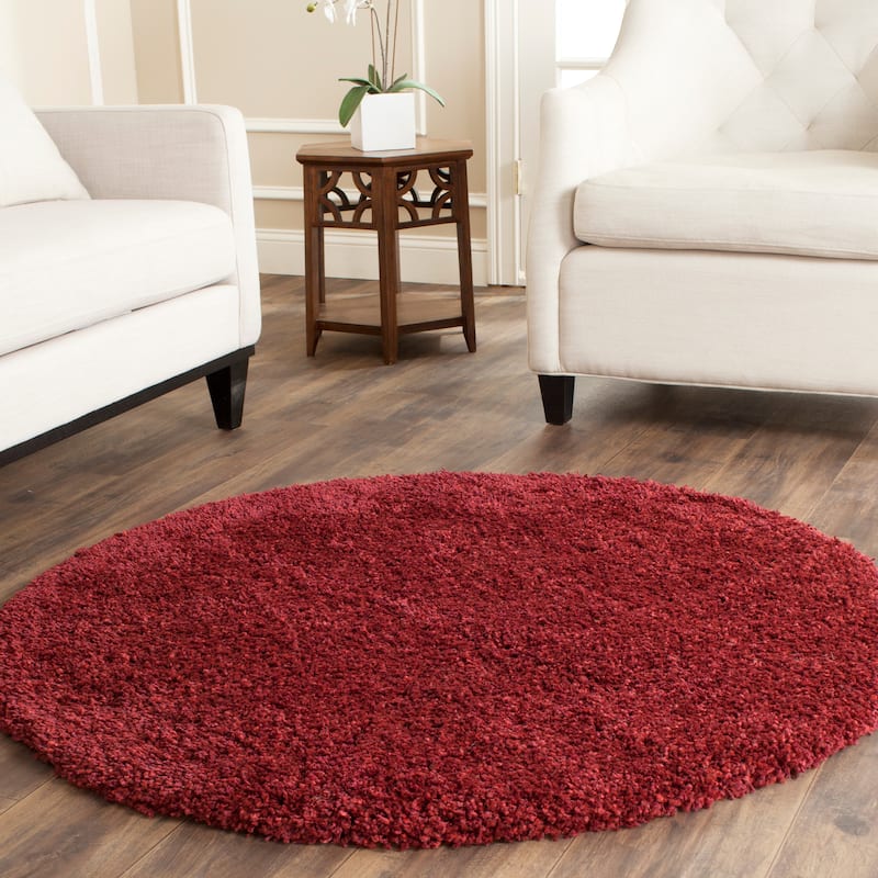 SAFAVIEH California Premium Shag Izat 2-inch Thick Area Rug - 4' Round - Maroon