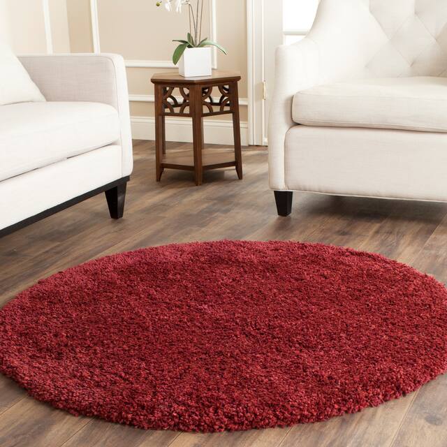SAFAVIEH California Shag Izat 2-inch Thick Area Rug - 4' x 4' Round - Maroon