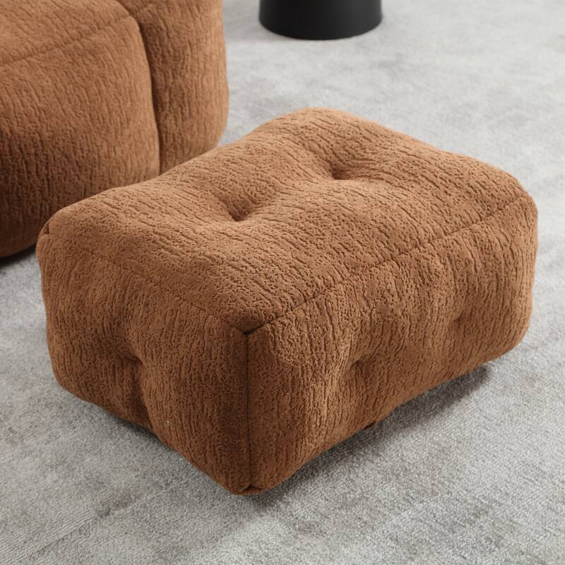Fluffy Bean Bag Chair with Memory Foam and Ottoman, Super Soft Velvet Bean Bag for Adults & Kids, Comfortable Lazy Sofa