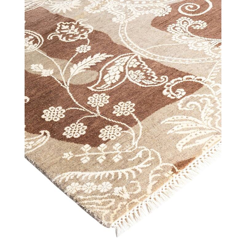 Ikat One-of-a-Kind Hand-Knotted Area Rug - Brown, 8' 2" x 10' 4" - 8' 2" x 10' 4"