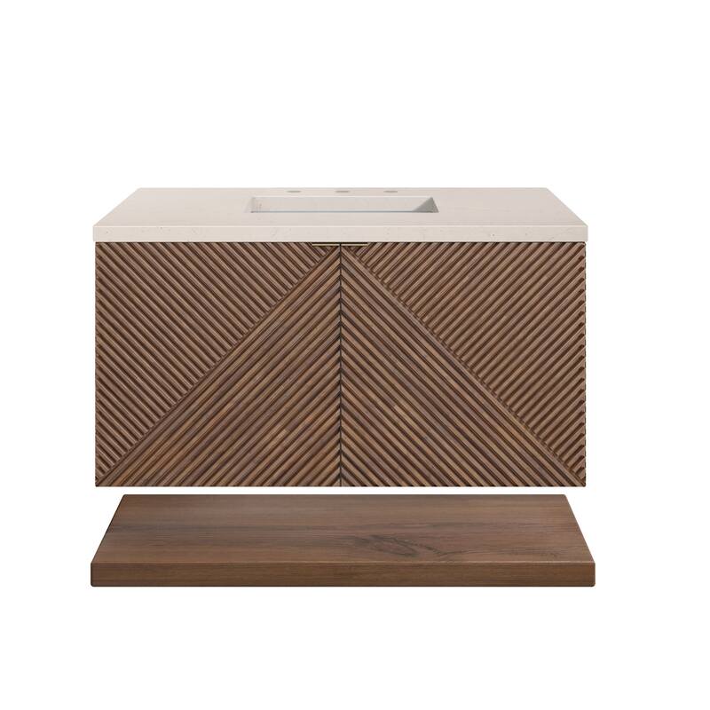 James Martin Vanities D200-V36-3EMR Marcello 36" Wall Mounted Single - Chestnut / Eternal Marfil - Chestnut Finish