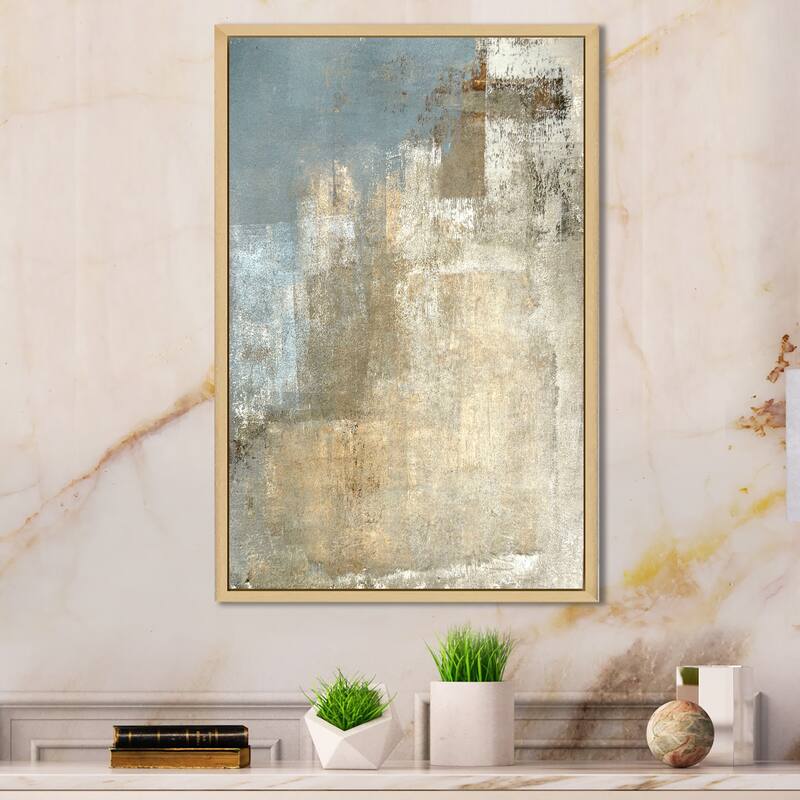 Designart "Grey Meets Brown Abstract Art IV" Modern Framed Canvas Wall Art - 24 in. wide x 36 in. high - Natural