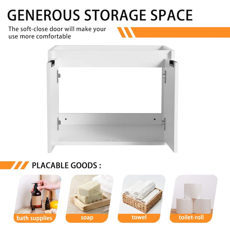 Bathroom Vanity With Sink In 24/30/36 Inch, Floating Bathroom Vanity With Soft Close Door
