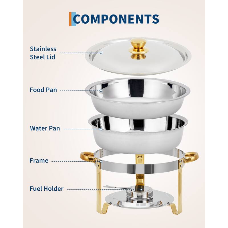 5 QT Round Chafing Dishes Buffet Servers and Food Warmer Set with Lid