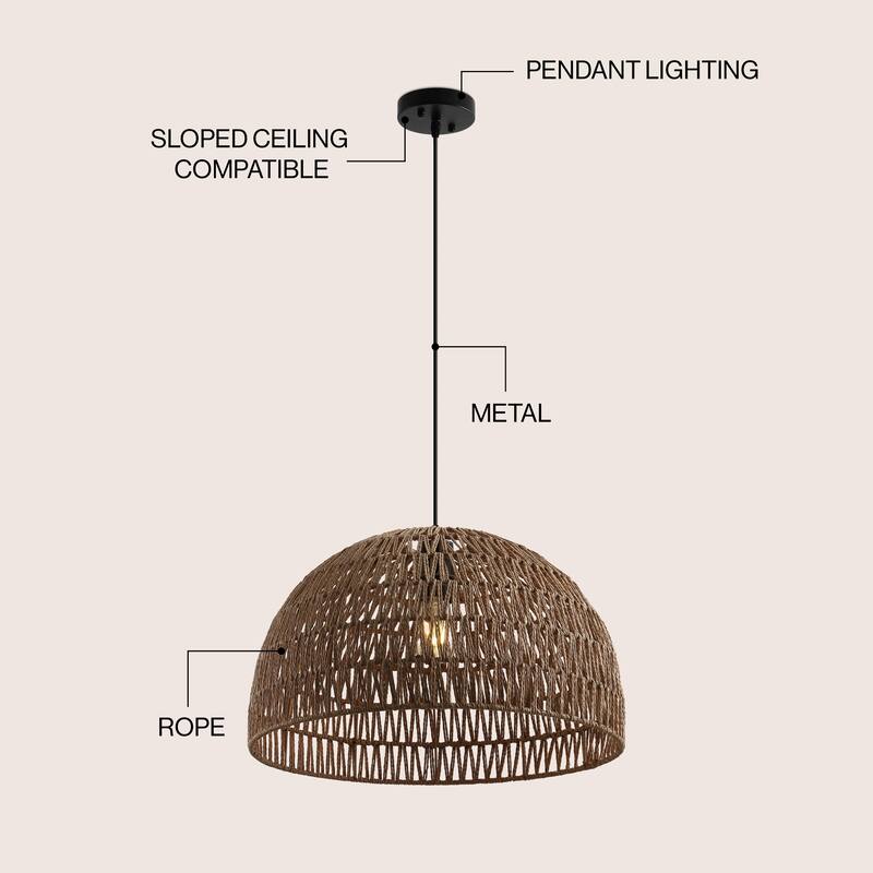 Jigu 1-Light Woven Rattan/Iron LED Pendant, by JONATHAN Y