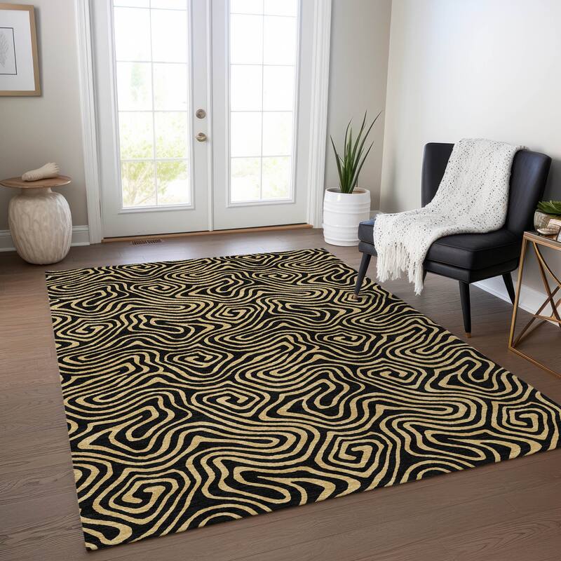Machine Washable Indoor/ Outdoor Modern Trance Chantille Rug - Black - 3' x 5'