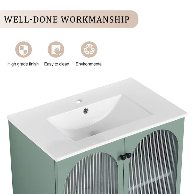 30 inch Plywood Freestanding Bathroom Vanity with Integrated Ceramic Sink