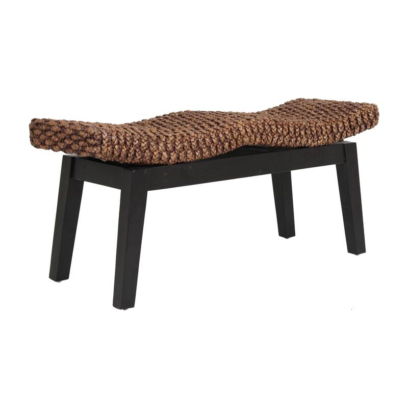 Handwoven Natural Wicker And Teak Wood Bench by East at Main