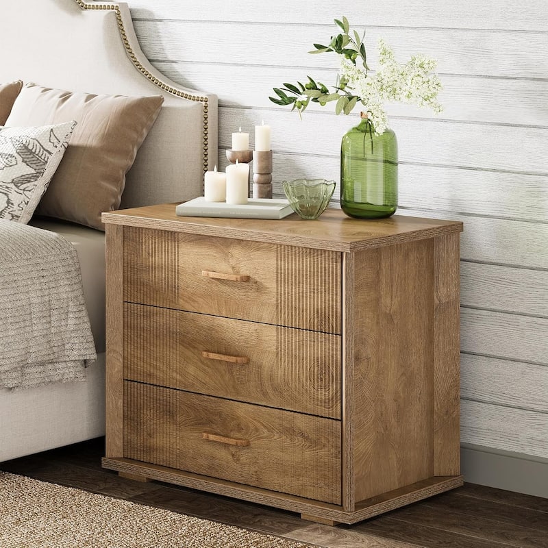 3-Drawer Farmhouse Wood Bed Side Table Nightstand for Bedroom