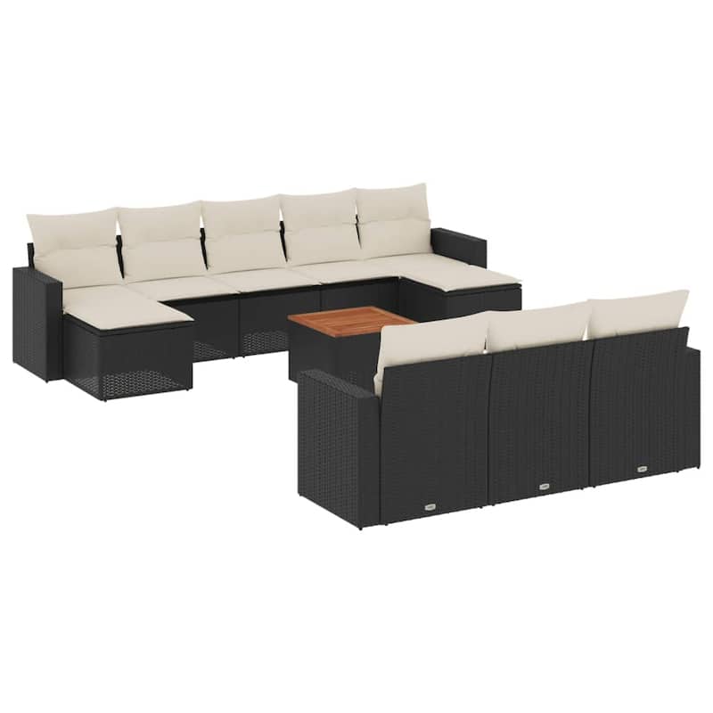 vidaXL Patio Sofa Set with Cushions Outdoor Furniture 11 Piece Poly Rattan - 21.7 x 21.7 x 14.6