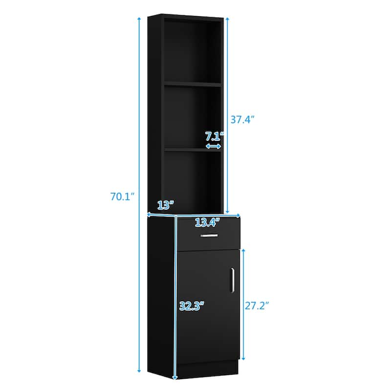 Standing 5 Compartments 1 Drawer 1 Door MDF Barber Cabinet Black