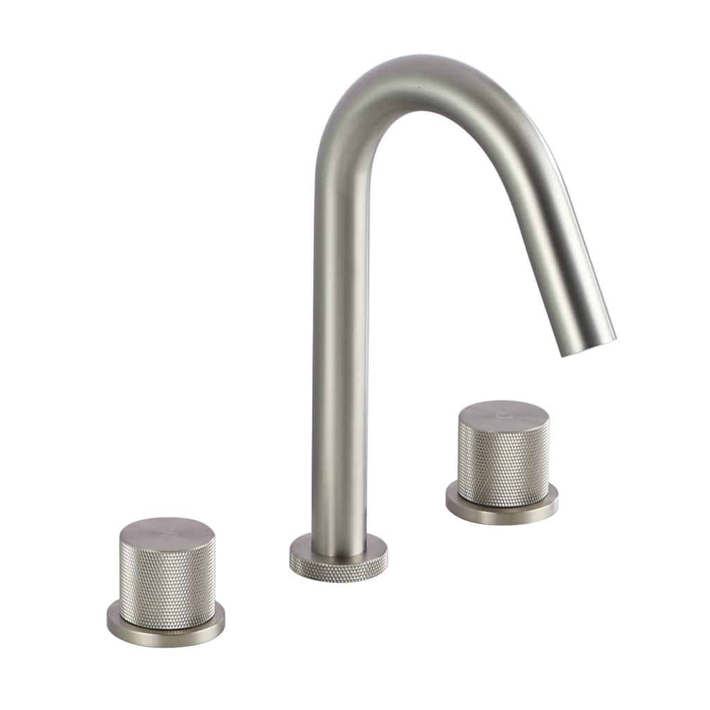 Mondawe Deck Mounted 8 Inch Widespread Double-Handle Bathroom Faucet in Brushed Nickel for Bathroom, Vanity, Laundry
