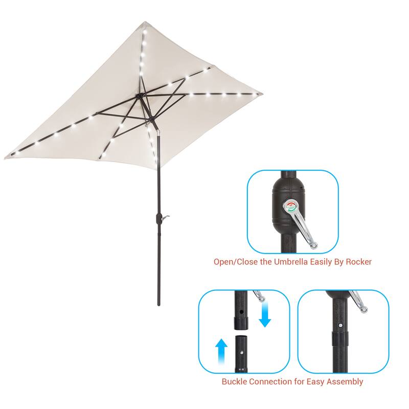 LIVOOSUN LED 10 x 6.5Ft Patio Table Umbrellas Outdoor Market Umbrella with Aluminium/Steel Pole, UV-Resistant Canopy